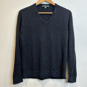 John Varvatos Men’s V-Neck Rib Knit Linen Blend Sweater Blue